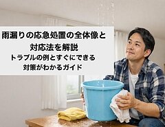 雨漏りの応急処置の全体像と対応法を解説｜トラブルの例とすぐにできる対策がわかるガイドのイメージ